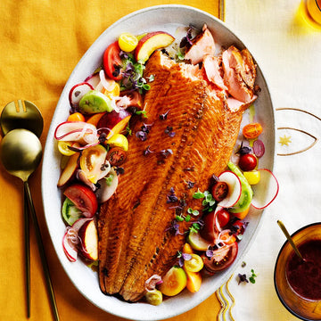 Ōra King Salmon with Tomato and Peach Salad