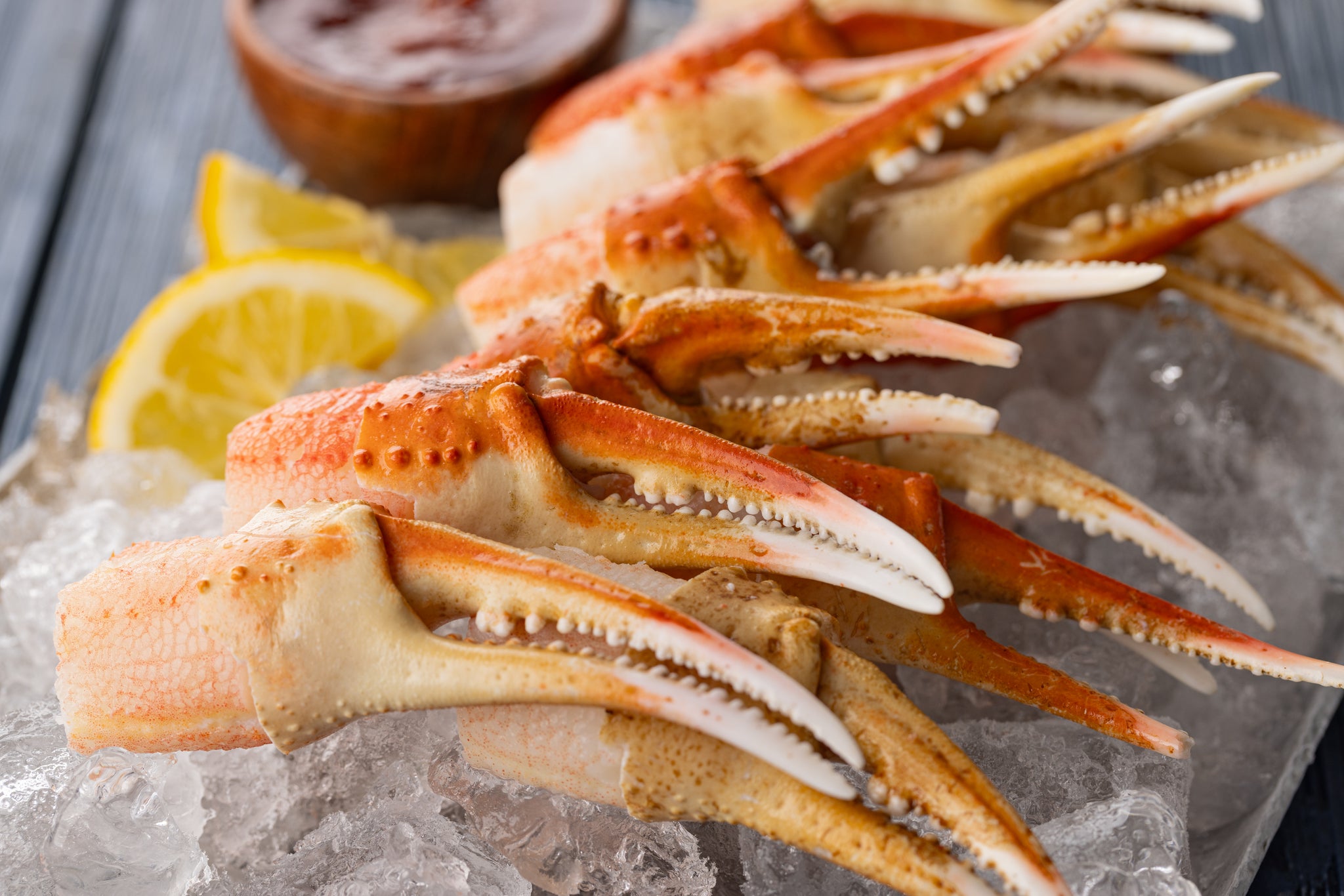 Snow crab claws on ice