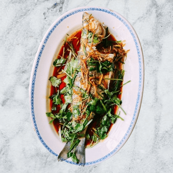 Steamed Whole Fish with Ginger and Scallions