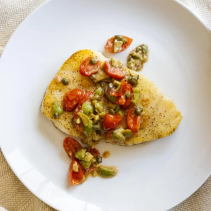 Pan-Seared Chilean Sea Bass with Tomatoes and Capers
