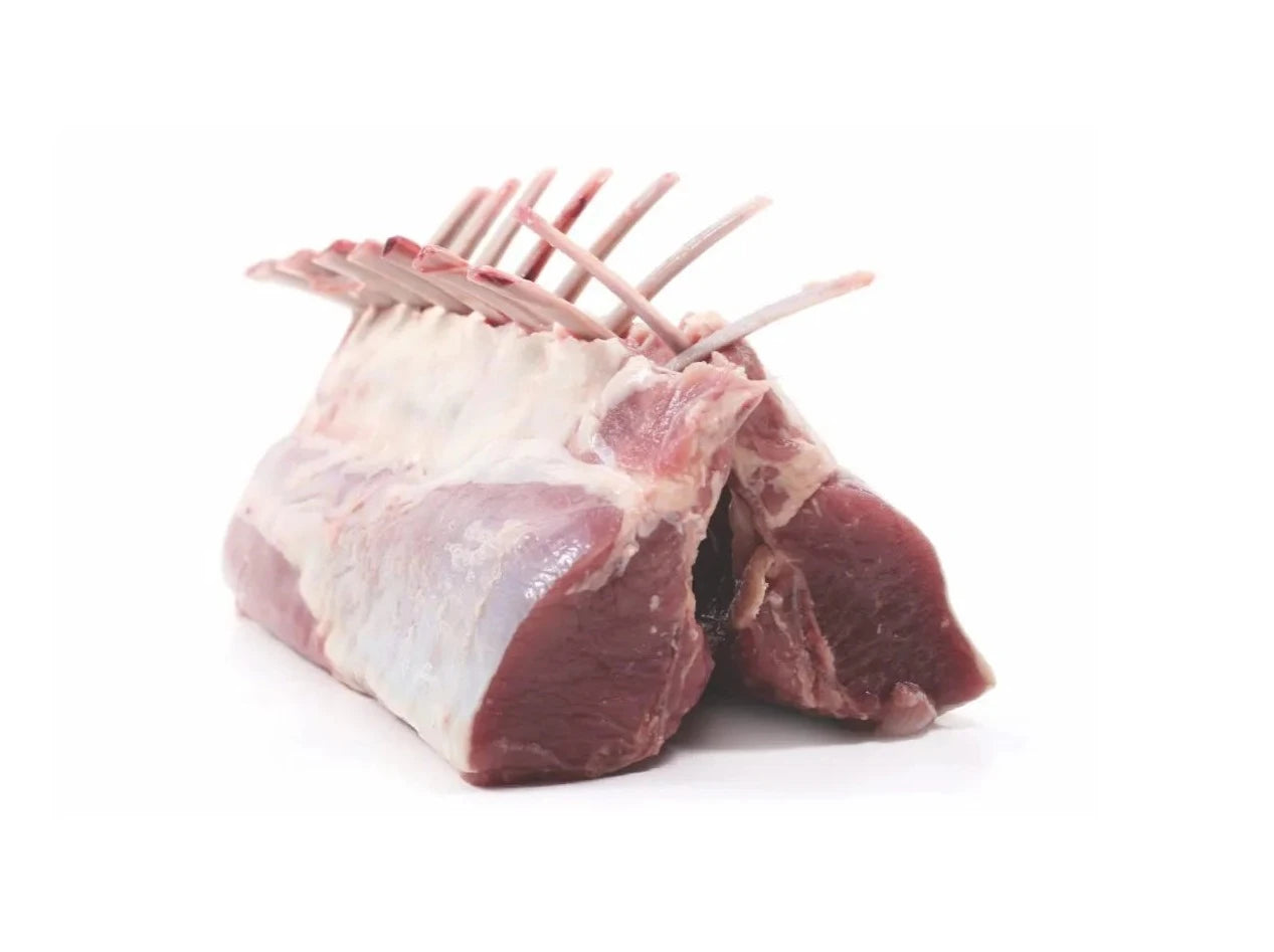 frenched double lamb rack cap off